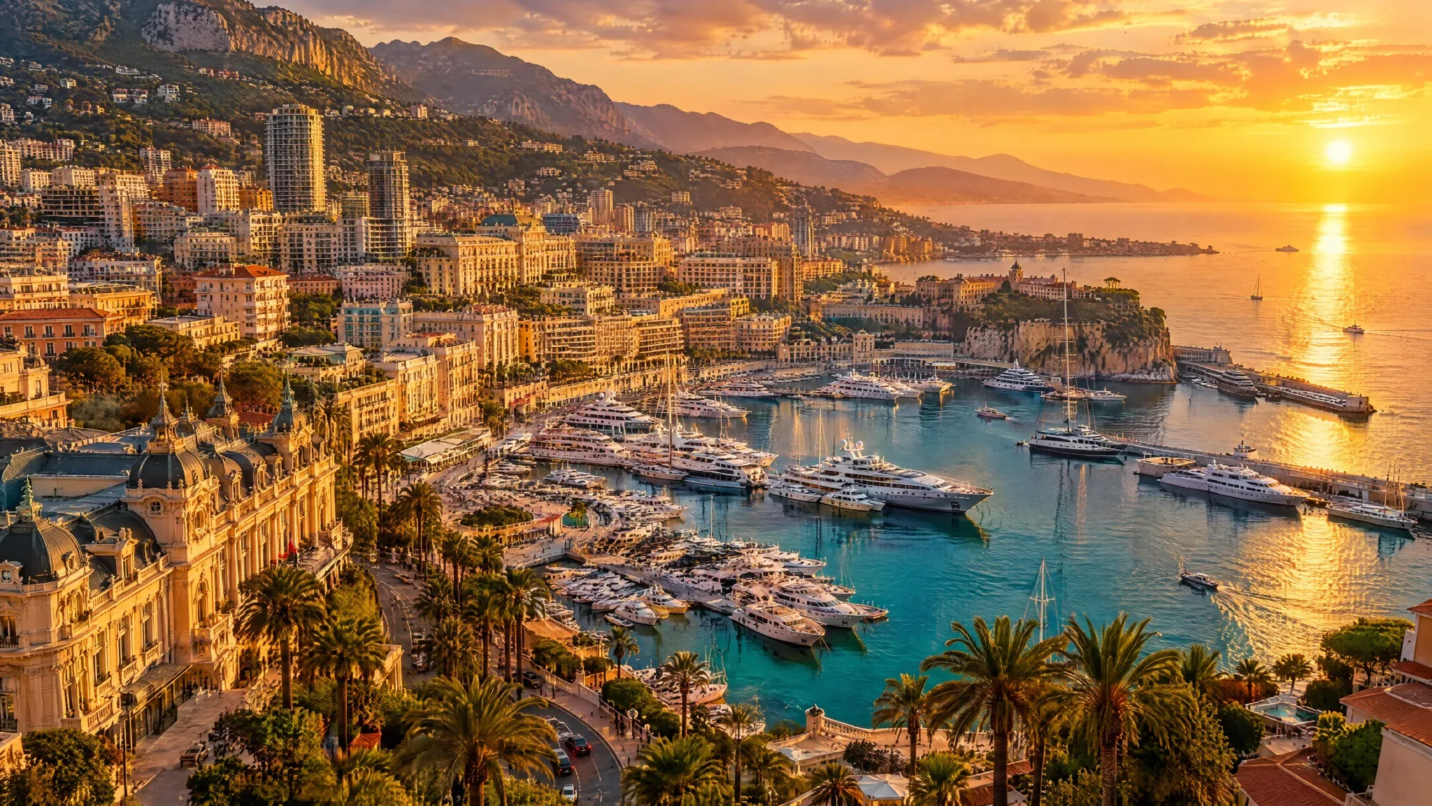 Der Hafen von Monte Carlo im goldenen Abendlicht